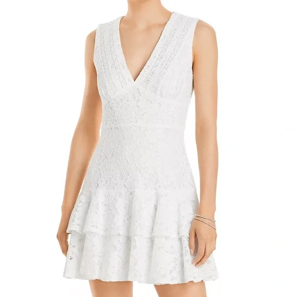 Lace V Neck White Mini Dress - Aqua Lace V Neck White Mini Dress - Aqua